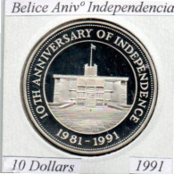 BELICE 1991, 10 DOLLARS. ANIVº INDEPENDENCIA, AG, PROOF, 2 ESCANER - Belize