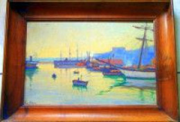 TABLEAU * UN COIN DU PORT A ORAN, MATINEE D'HIVER * Par Louis  CROS En 1929 ( Format 33 X 50 Cm ) - Gouaches