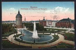 AK Mannheim, Friedrichsplatz Mit Wasserturm Und Rosengarten Von Einer Anhöhe Aus Gesehen  - Wassertürme & Windräder (Repeller)