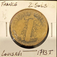 France 2 Sols Louis XVI 1793 Bronze - ...-1889 Circulated During XIXth