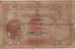 NEW  HEBRIDES   5  Francs  P4b  (ND (1941)   "Oval Overprint "Nouvelles Hébrides" On NEW CALEDONIA P-36" - Autres - Océanie