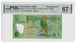 Fiji Islands 5 Dollars 2012 Unc Pn 115ar Polymer Replacement PMG 67 EPQ - Fiji