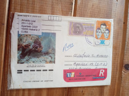 Cuba Registered Letter To Argentina.1997.coral Decor.a242.radio.early.yv 181.2607*2pree7reg Letter Late Posting March 12 - Covers & Documents