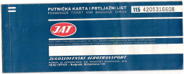 JAT - Yugoslavia  PASSENGER TICKET 1981 - Europa