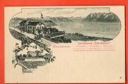 IBJ-05b Restaurant Des TRois Chasseurs à Grandvaux Lavaux Litho Dent Midi Non Circulé. Inscription En Rouge.Précurseur - Grandvaux