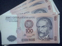 Peru 100 Intis , Lot ,10 Pieces , UNC - Vrac - Billets