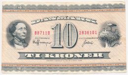 DENMARK DANEMARK DÄNEMARK 10 KRONER PICK 44ae SIGNATURES: Hoffmeyer & Valeur Hans Christian Andersen - Windmill 1971 VF - Denmark