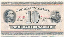 DENMARK DANEMARK DÄNEMARK 10 KRONER PICK 44ae SIGNATURES: Andersen & Valeur Hans Christian Andersen - Windmill 1971 VF - Denmark