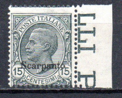 Delcampe - COLONIE ITALIANE DELL'EGEO SCARPANTO 1921 1922 SOPRASTAMPATO D'ITALIA ITALY OVERPRINTED 15c MNH - Egée (Scarpanto)