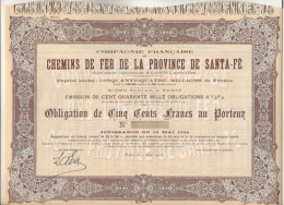 COMPAGNIE CHEMIN DE FER  DE LA PROVINCE DE SANTA -FE - OBLIGATION DE 500 FRS  - ANNEE 1912 - Spoorwegen En Trams