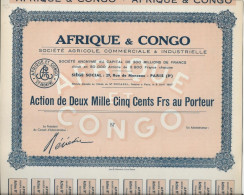 SOCIETE AFRIQUE -CONGO -LOT DE 5 ACTIONS DE 2500 FRS  -ANNEE 1907 - Afrika
