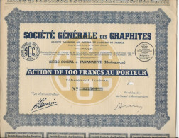 SOCIETE GENERALE DES GRAPHITES-TANANARIVE -MADAGASCAR- LOT DE 5 ACTIONS DE 100 FRS -ANNEE 1931 - Afrika