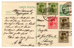 Luxembourg; Bonnevoie To St. Gallen, Switzerland 1927 Uprated Stationery With 30 Centimes Overprint - 1921-27 Charlotte Front Side