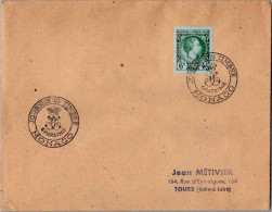 6F+4F Prince Charles III Semipostal 1948 Journee Du Timbre, Monaco Slogan To Tours.  First Day.  EUROPEAN SIZE - Covers & Documents