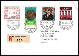 RARE Liechtenstein 1984: R-Brief Mit ATM-Schalterterminal-Label Mit ⊙ GAMPRIN-BENDERN 12.3.84 Nach Tel Aviv - Machine Labels [ATM]