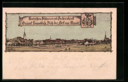Lithographie Ortrand, Gesamtansicht Vom Oberforst Aus, Wappen  - Ortrand