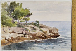 Delcampe - MONTE CARLO.OCT 1910 . ROCHE DE LA VIELLE. AQUARELLE DE J GRANDJEAN - Acquarelli