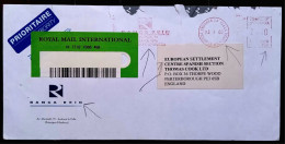 ANDORRA 2000, COVER USED TO ENGLAND, ADVERTISING BANKA REIG, MACHINE METER, SPANISH SECTION THOMAS COOK LTD, CARD. - Lettres & Documents