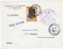 Delcampe - MADAGASCAR -  Affr. Sur Lettre Pour La France - Cachet CONSULAT DE FRANCE - Madagascar (1960-...)