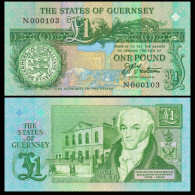 Guernsey  1 Pound  1991  N Prefix  P 52 B  LOW SERIAL NUMBER  Crisp Gem UNC - Guernsey