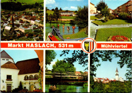 60063 - Oberösterreich - Haslach , An Der Mühl , Panorama , Hallenbad , Marktplatz , Steg Zur Mühlinsel - Gelaufen 1980 - Rohrbach