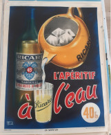 RICARD ANCIENNE AFFICHE ORIGINALE PAPIER  PASTIS L'APERITIF L'EAU 40 FRS HENRY COUVE  VERS 1950 64 X 50  CM - Posters