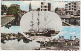 Groeten Uit Delfzijl: Pieter A Koerts Driemaster, Buiskoolplein, Soda Fabriek, Gracht, Kerk  - (Nederland/Holland) 1964 - Delfzijl