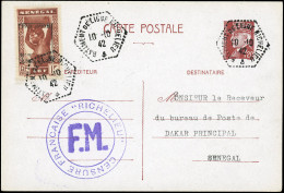 6+7 - 1F. Brun-rouge, Et 1F.75 Bleu Obl. S/2 Cartes Postales à 1F.20 Frappée Du 10 Octobre 1942 à Destination De DAKAR.  - Military Airmail