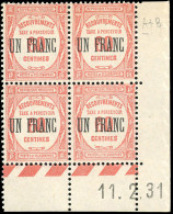 63 -  UN F. S/60c. Rouge. Bloc De 4. Coin De Feuille Daté Du 11.2.31. SUP. - Other & Unclassified