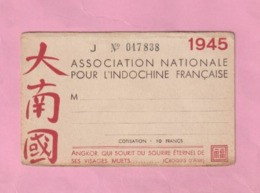 Delcampe - CARTE DE MEMBRE / COTISATION : ASSOCIATION NATIONALE POUR L'INDOCHINE FRANCAISE - 1945 - ( ANGKOR ) - Documenti Storici