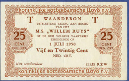Nederland, Netherlands, 1950, 25 Cts M.S. "Willem Ruys" R. Rotterdamse Lloyd Ship's Money, Mint - Plomp PL1616.13d - Other & Unclassified