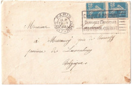PARIS St ROCH Lettre étranger Belgique 25c Semeuse Yv 140 X 2 Piquage Légerement A CHEVAL Ob Meca Chéques Postaux - Covers & Documents