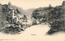 [-5%] SUISSE - Fribourg - Remparts Chateau Fort - Pont - Fleuve - Vue Générale - 1515 - Ed Burgy Lith - Carte Postale An - Fribourg