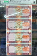 BNU (BANCO NACIONAL ULTRAMARINO) 2001 10 PATACAS UNCUT SHEET OF 4, PMG 66EPQ - Macau