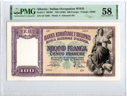 ALBANIA. Banca Nazionale D'Albania. 100 Franga, ND (1940). P-8. SB706. PMG Choice Uncirculated 58 - Albania