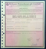 INDIA 1992, SHARE CERTIFICATE FAMOUS COMPANY RELIANCE PETROCHEMICALS LTD, SH 3 DIFF SIGNATORY OF DIRECTORS. - P - R