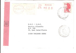Vignette MOG Guichet HAUTE GARONNE 1982 BLAGNAC LETTRE RECOMMANDEE EINSCHREIBEN REGISTERED COVER AR + Complement - 1981-84 Types « LS » & « LSA » (prototypes)