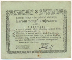 Rozsnyó 1849. Július 16. 3kr "Rozsnyó Bánya Város Pénztári Utalványa" T:F-VG, Folt Hungary / Rozsnyó 16.07.1849. 3 Kreuz - Unclassified