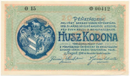 Szeged 1918. 20K "Városi Pénztárjegy", "O 15 00412" T:XF Hajtatlan, De Több Nagyobb Sarokhajlás Adamo SZE-3.2 - Unclassified