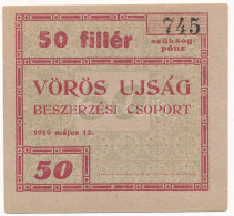 Budapest 1919. 50f "Vörös Ujság" Szükségpénz T:AU Adamo BUC-300.1 - Unclassified