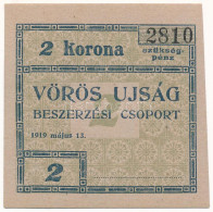Budapest 1919. 2K "Vörös Ujság" Szükségpénz T:AU Adamo BUC-300.3 - Unclassified