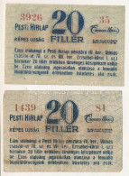 Budapest ~1920. 20f "Pesti Hírlap" (2x) T:F,VG - Unclassified