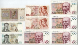 Belgium 1956. 20Fr + 1964. 20Fr (2x) + 1966. 50Fr (2x) + DN(1978-1994) 100Fr (4x) T:F Belgium 1956. 20 Francs + 1964. 20 - Unclassified