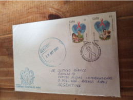 Cuba Air Letter To Argentina Aids Upaep 2000 Day Of Issue Pmk.airgramme Colon No Pmk.op .e7rletter Late Posting April 22 - Lettres & Documents