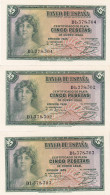 CRBS2375 TRIO CORRELATIVO BILLETES ESPAÑA 5 PESETAS 1935 SIN CIRCULAR - Altri & Non Classificati