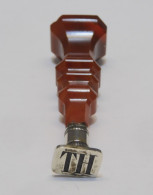 -SCEAU ANCIEN MANCHE AGATE BASE METAL Argenté MONOGRAMME H.T Ou TH   E - Seals