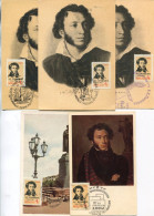 X5425 Russia,5 Differents Maximum Cards Of  Aleksandr Sergeevič Puškin, Writer And Poet - Cartes Maximum