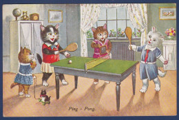 CPA Tennis De Table Chat Cat Position Humaine Habillé Type THIELE Boulanger écrite Tennis De Table Ping Pong - Tischtennis
