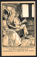 Künstler-AK Berlin, R. Trenkel, Altbekannte Studenten-Buchhandlung, Luisenstrasse 52, Studentische Szene  - Libraries