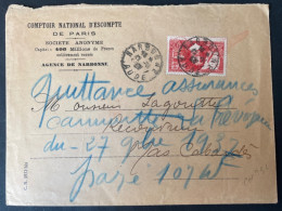 N° 341 Descartes  Perforé CN 286  Sur Lettre A En Tete Comptoir Nat. D'Escompte Agence De Narbonne 1937 - Covers & Documents